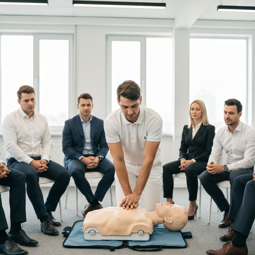 BHV instructeur demonstreert reanimatietechnieken aan cursisten